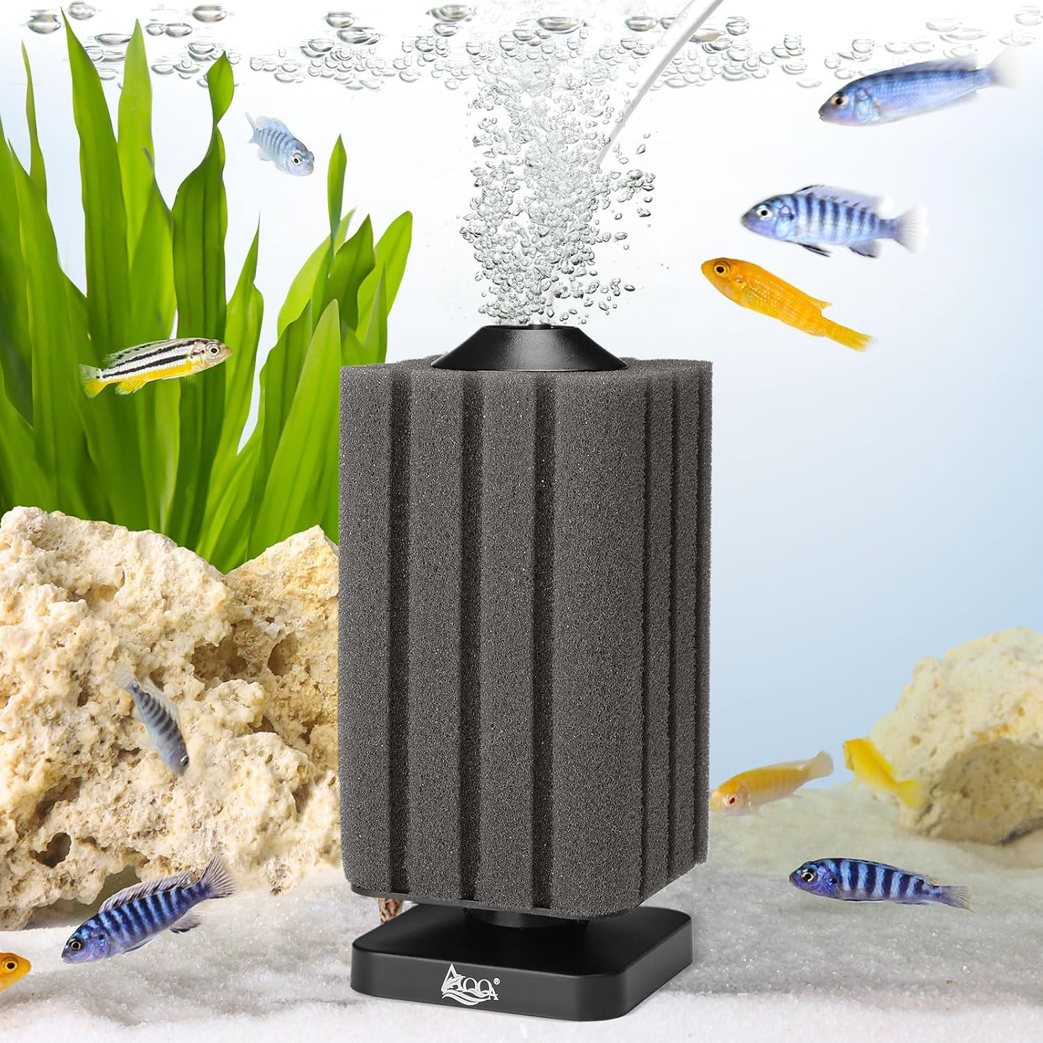 AQQA Aquarium Sponge Filter Submersible Small Fish Tank Filter 20 Gallon Ultra Quiet Air Powered Corner Sponge Filter Aeration Betta Filter for Freshwater  Marine Tank(Small for 5-30 Gallon)