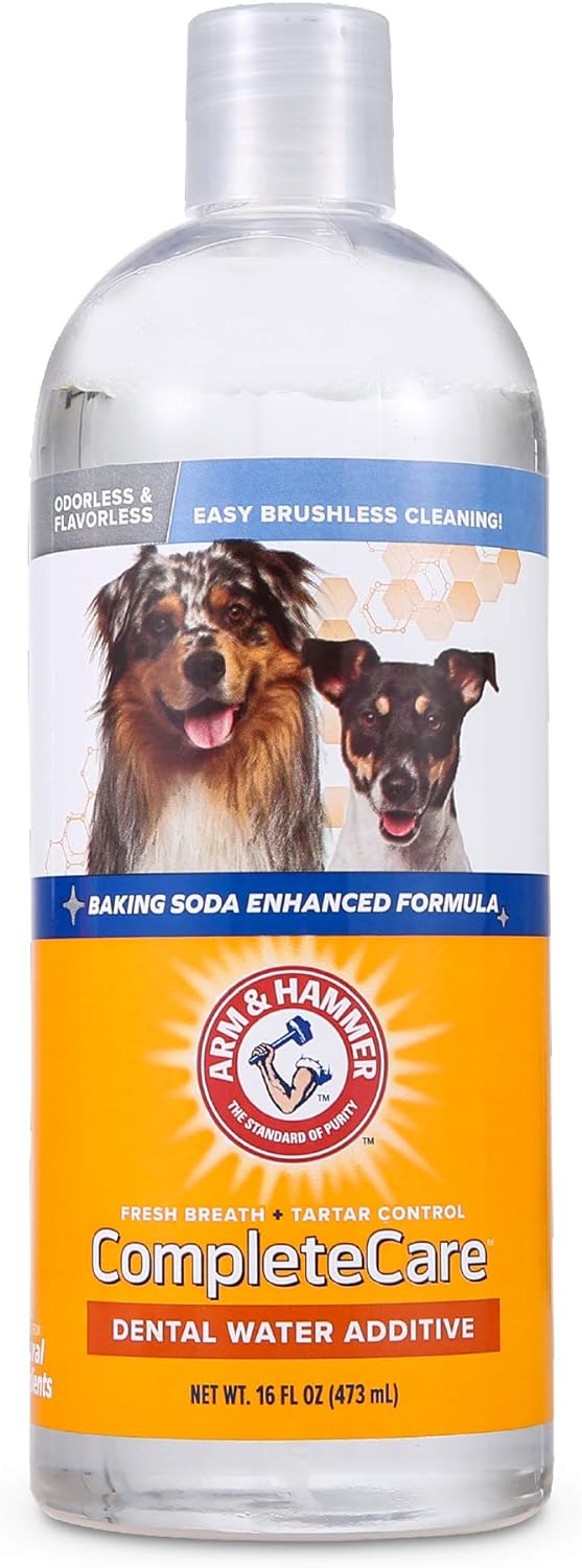 Arm  Hammer Complete Care Fresh Dental Water Additive for Dogs, 16 Fl Oz - Flavorless Dog Water Additive, Dog Mouth Wash, Dog Dental Rinse, PetWater Additive, Pets Dental Care for Bad Breath