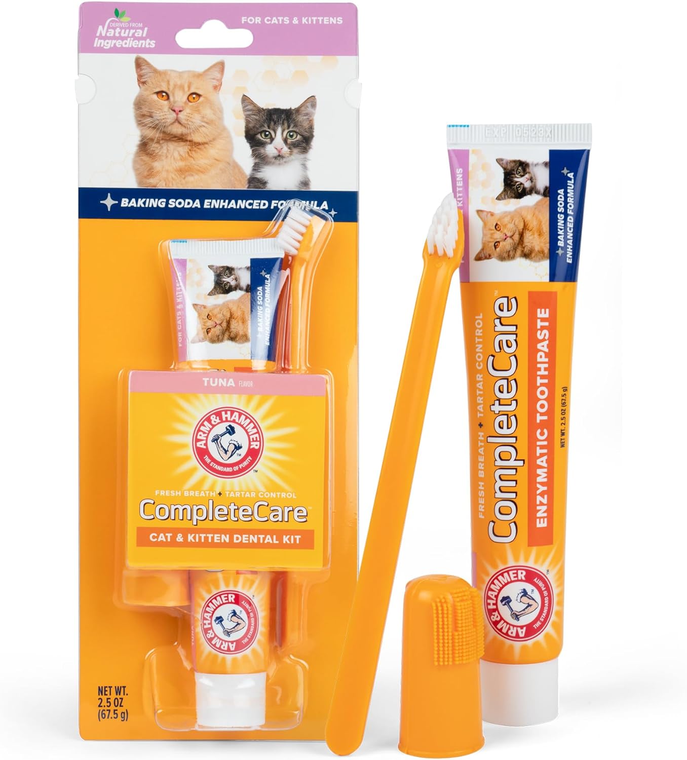 Arm  Hammer for Pets Complete Care Cat  Kitten Dental Kit | Includes 2.5 oz Tuna Flavor Enzymatic Cat Toothpaste, Cat Toothbrush, and Rubber Finger Brush for Cats