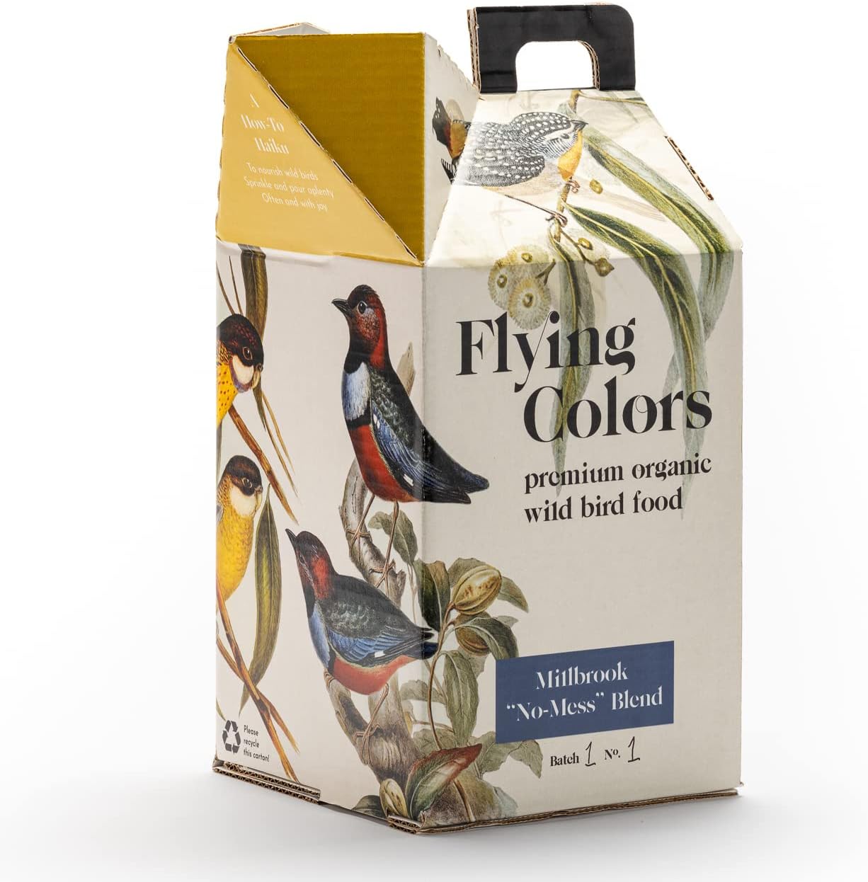 Flying Colors Premium Organic Wild Bird Seed | Millbrook No Mess Bird Seed for Outside Feeders | 100% USDA Organic | Waste Free, No Fillers, No Pesticides | Sunflower Seed, Peanut | 3 Gallon Easy-Pour