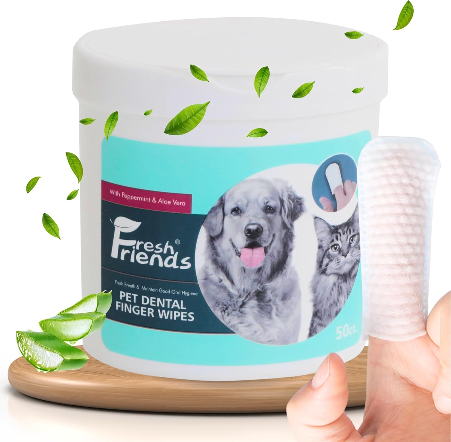 Fresh Friends Best Dog Dental Care Finger Wipes - Reduces Plaque  Freshens Breath - Dental Wipes for Dogs Teeth Cleaning - Dog Dental Wipes - Dog Tooth Wipes - 50 Count - Peppermint  Aloe Vera