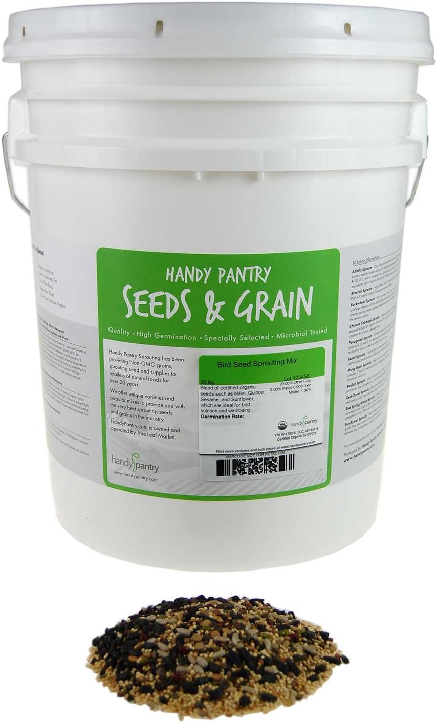 Handy Pantry Organic Birdseed - 35 Lb - Sprouting Bird Seed Mix for Small, Medium  Large Birds- Feed for Songbirds, Parakeets, Parrots, etc