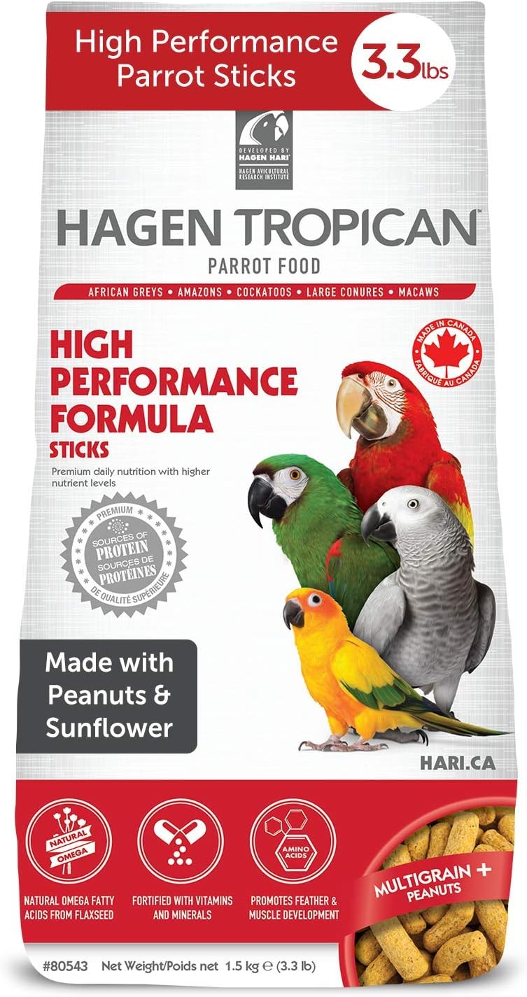 Hari Hagen Tropican High Performance Parrot Food, 3.3 ib Parrot Sticks with Peanuts  Sunflower Seeds and Higher Nutrition Levels