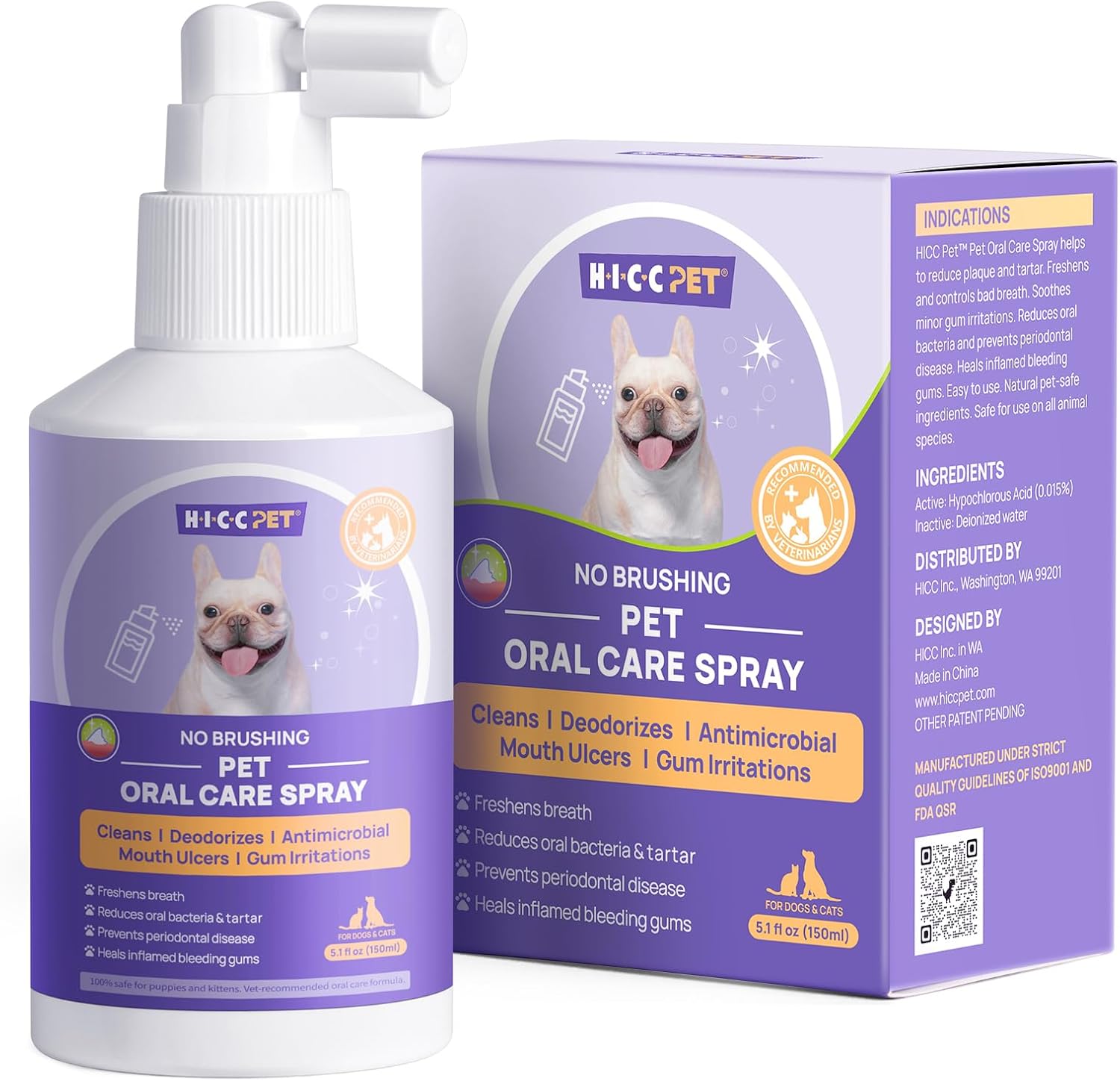 HICC GROOM! Oral Care Spray for Dogs and Cats, Anti Inflammatory Breath Care Spray, Dog Gingivitis Treatment, Fight Bad Breath Caused by Plaque and Gum Redness, Dog Tooth Brushing Kit, 5.1 Fl Oz