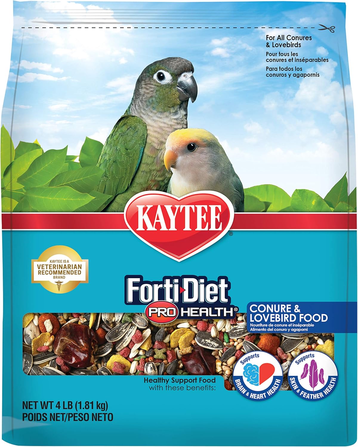 Kaytee Forti-Diet Pro Health Conure and Lovebird Pet Bird Food, 4 Pound