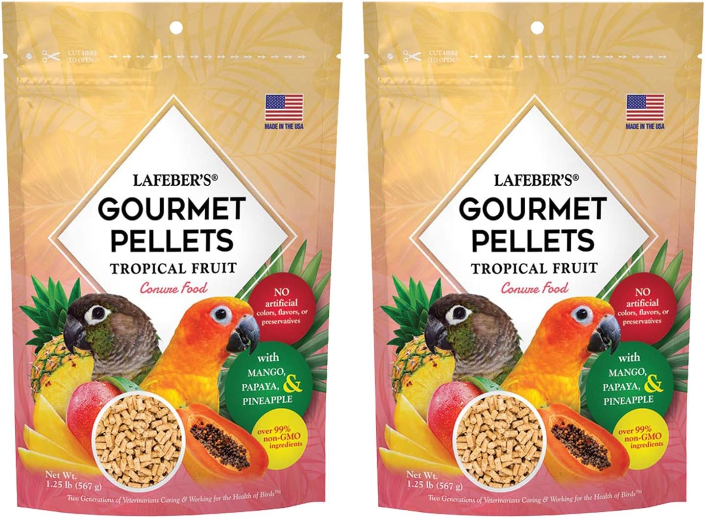 LAFEBERS Tropical Fruit Gourmet Pellets Pet Bird Food, No Added Sugar, Made with Non-GMO and Human-Grade Ingredients, for Conures, 4 lb