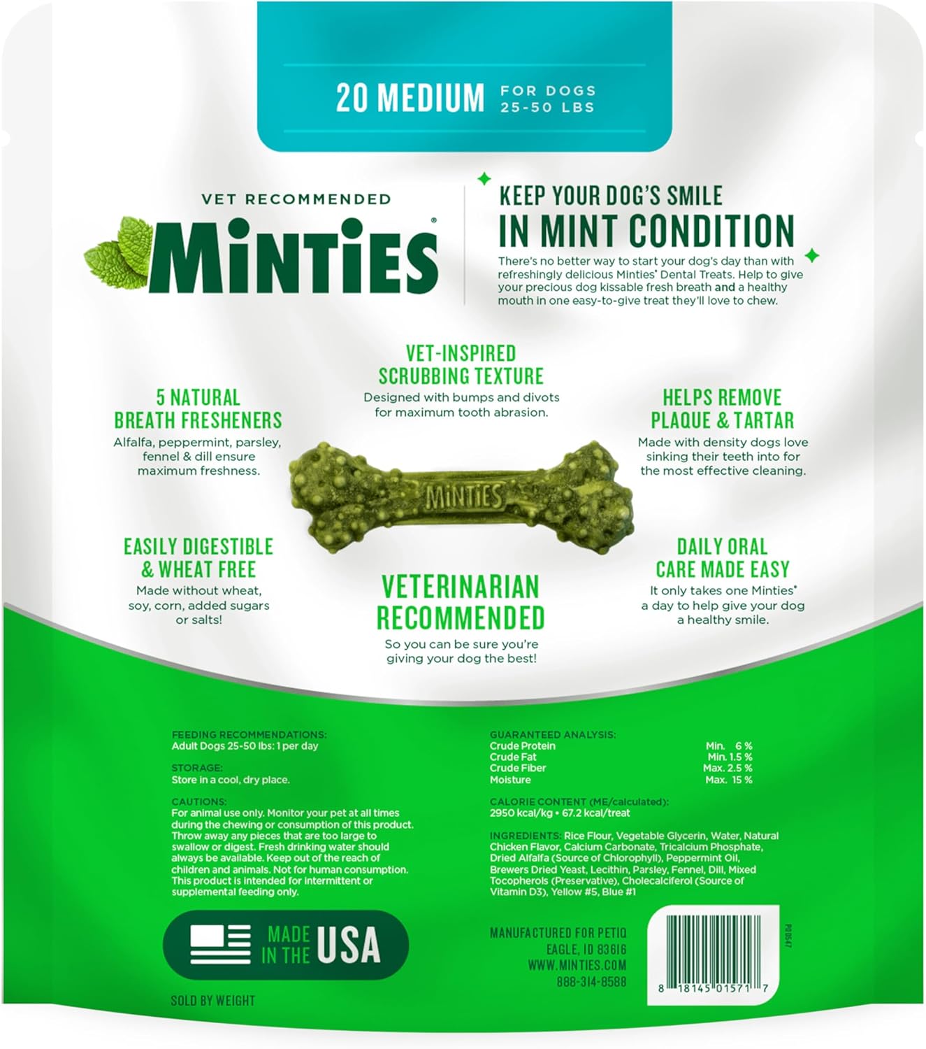 Minties Dental Treats for Cats, (Chicken/Salmon) Flavored Treats for Cats, Freshens Breath and Controls Tartar, 2.5oz