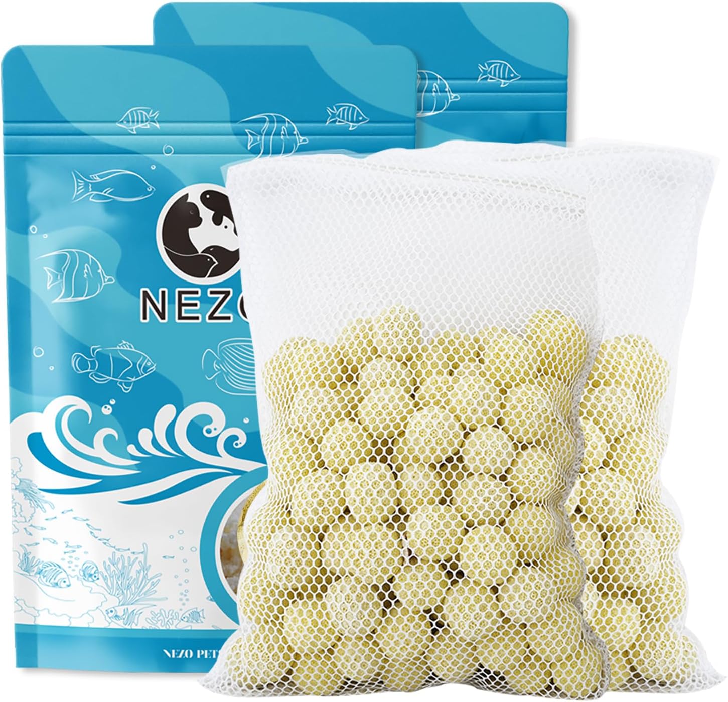 NEZO Filter Media 1-inch Diameter High Density Yellow Bio Ceramic Ball 2-Pack (6lbs) for Freshwater Aquarium,Marine Fish Tank,Canister Filter,Koi Pond with Free 2 Mesh Bags.