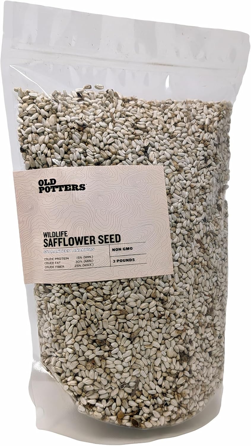 Old Potters Wildlife Safflower Seed for Wildlife Bird Feeding, Non-GMO and USA Small Farm Grown, 3 lbs