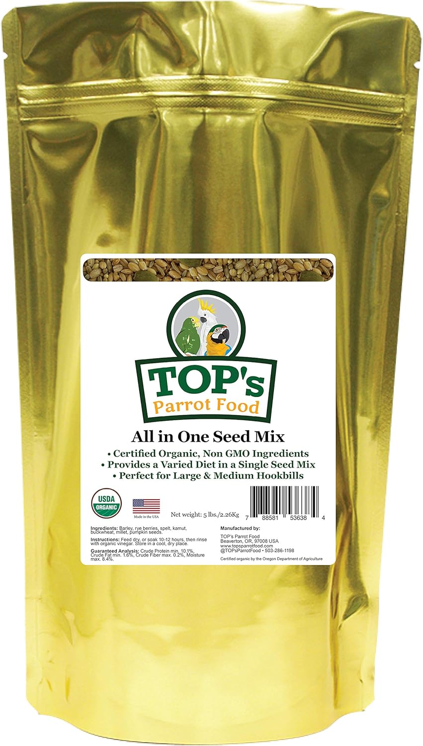 TOPs All in One Seed Mix for Large Birds, Non-GMO, Peanut Soy  Corn Free, USDA Organic Certified, 5 lb