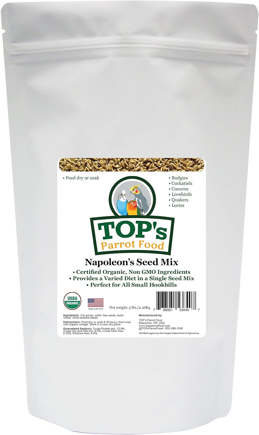 TOPs Napoleons Seed Mix for All Small Hookbills, Non-GMO, Soy Free, Corn Free, USDA Organic Certified, 5 lb