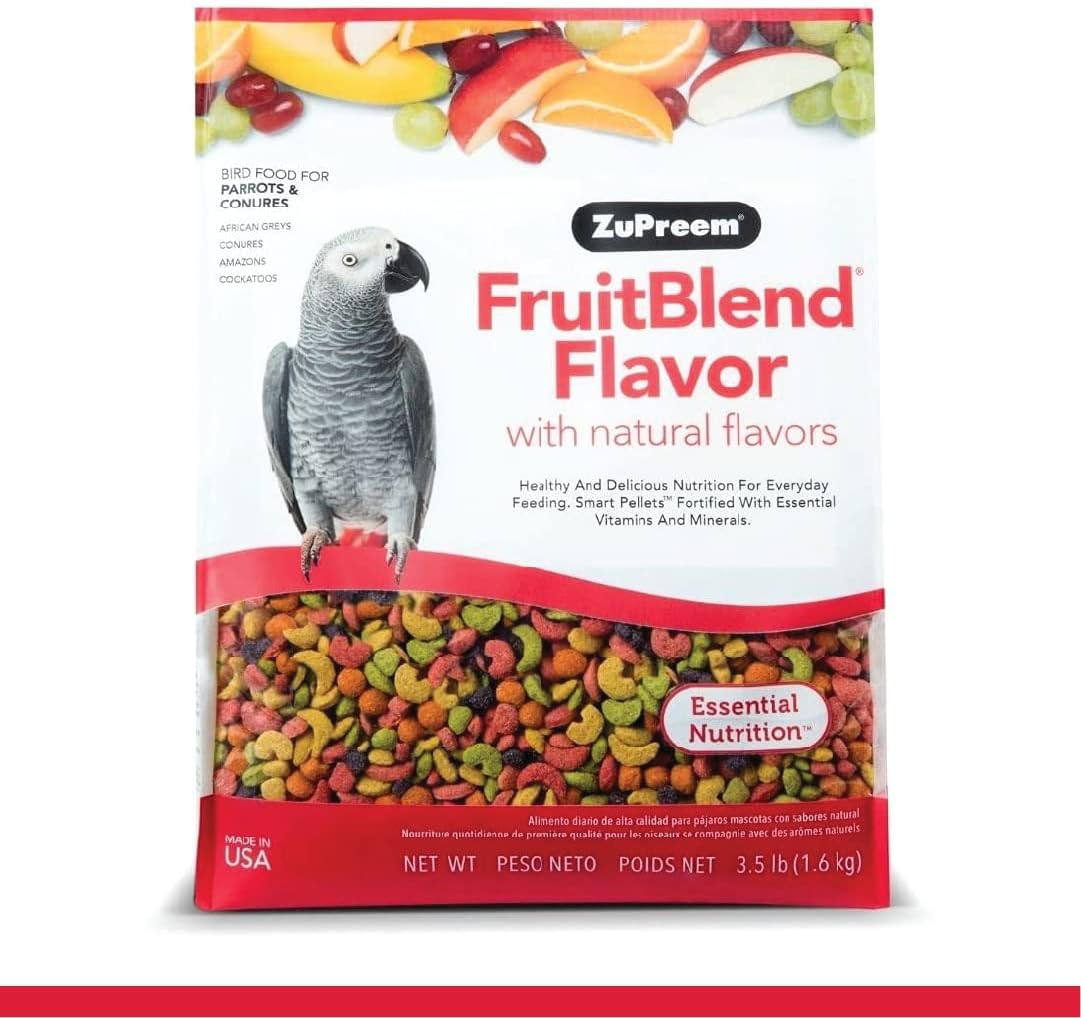 ZuPreem FruitBlend Flavor Pellets Bird Food for Parrots  Conures- Daily Blend for Caiques, African Greys, Senegals, Amazons, Eclectus, Small Cockatoos - 3.5 lb