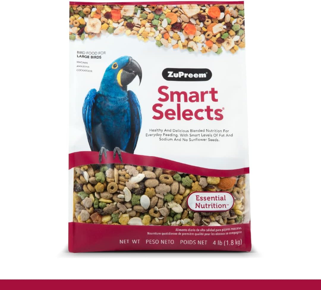 ZuPreem Smart Selects Bird Food for Large Birds, 4 lb - Everyday Feeding for Amazons, Macaws, Cockatoos