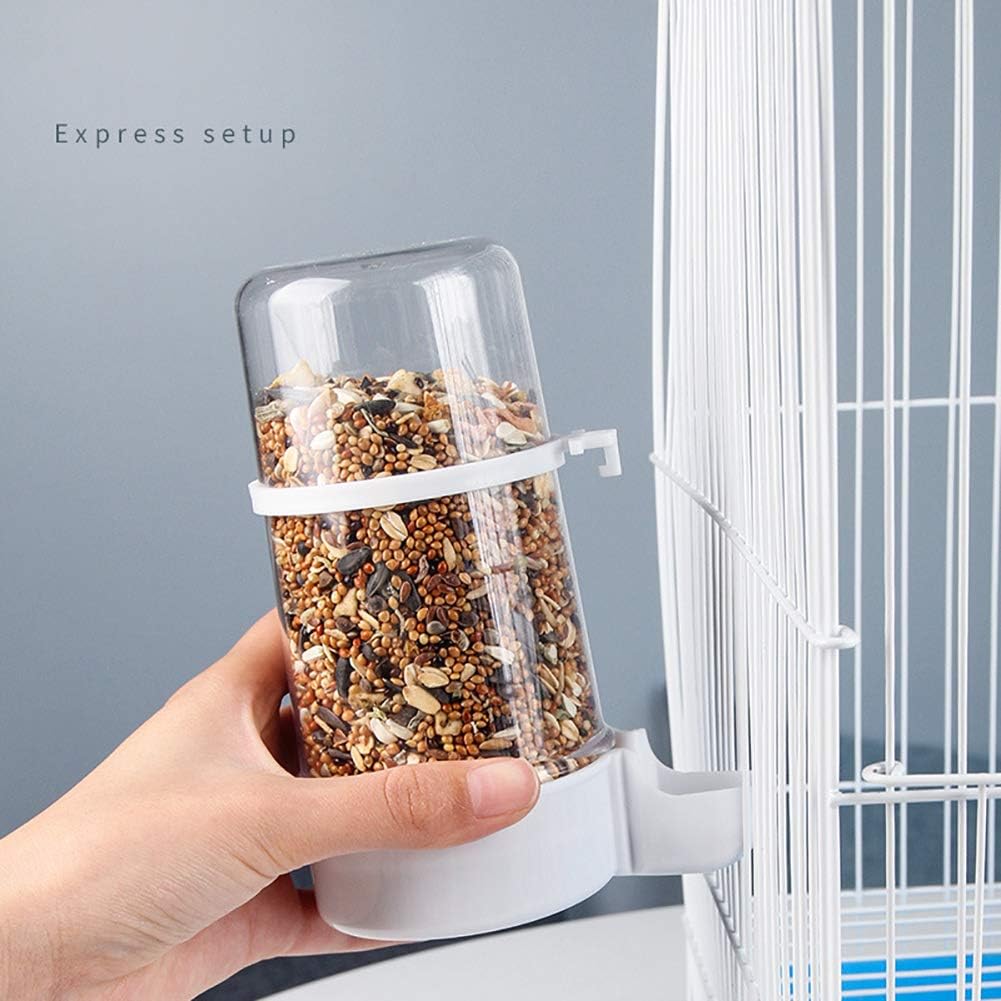 2 Pack Automatic Bird Feeder Bird Water Bottle Drinker Clear Food Seed Dispenser Container Set Hanging in Cage No-Mess for Parrots Budgie Cockatiel Lovebirds Finch Canary Hamster 415ml…