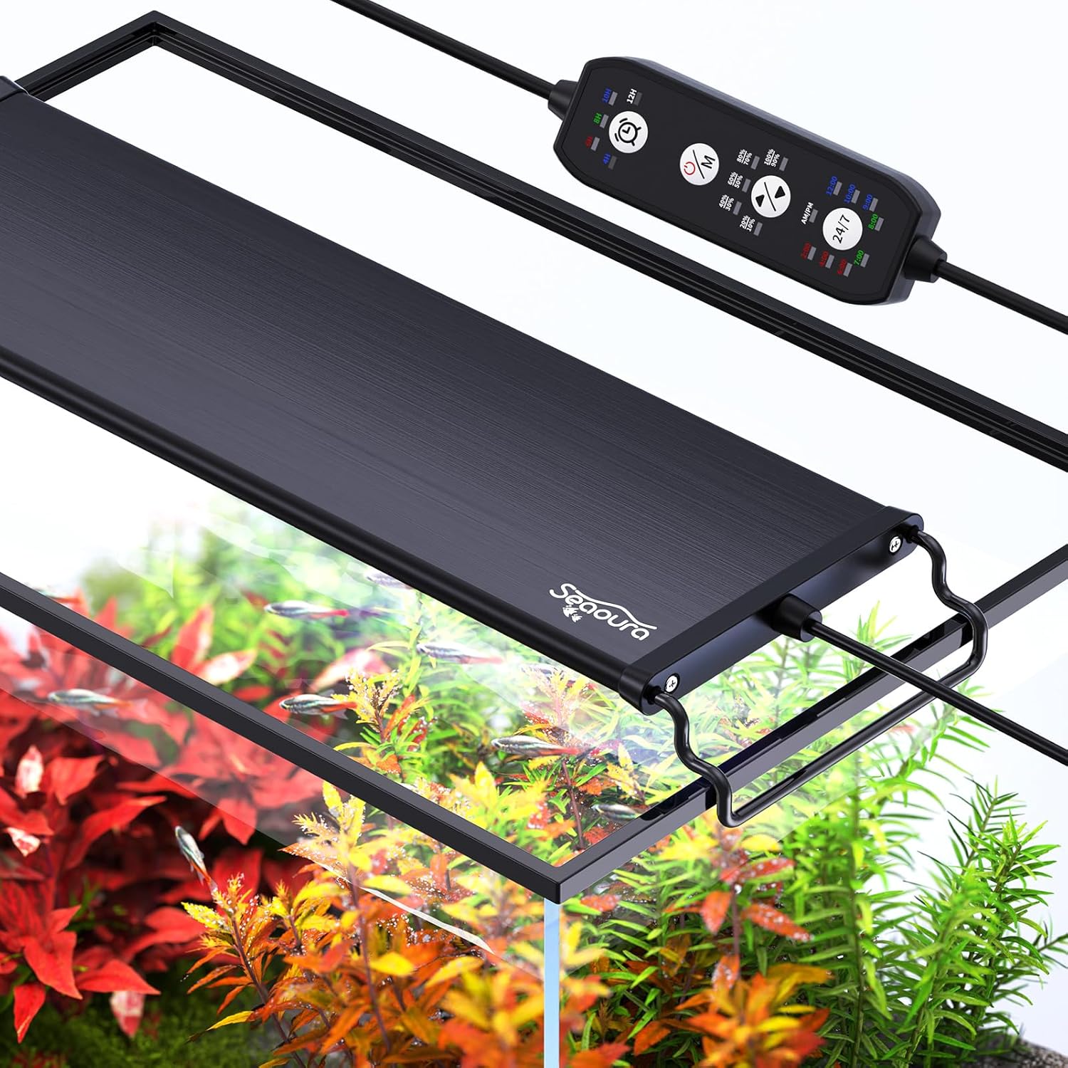 24/7 Mode LED Aquarium Light for Plants-Full Spectrum Fish Tank Light with Timer, Auto On/Off, 7 Colors, Adjustable Brightness, 3 Modes for 18 Inch to 24 Inch Freshwater Tank, 18W