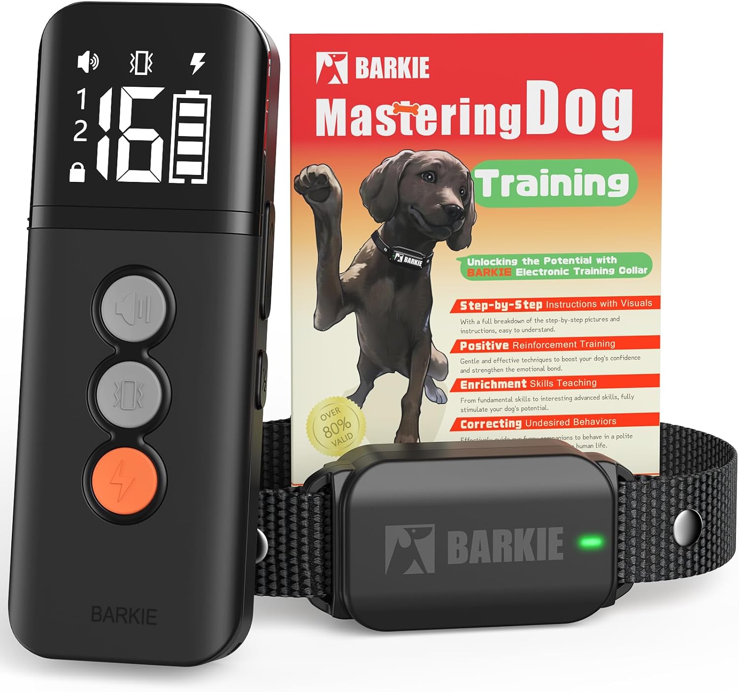 BARKIE Dog Training Collar with Dog Positive Reinforcement Training Booklet Waterproof Shock Collar with Remote for Small Medium Large Dogs (Black)