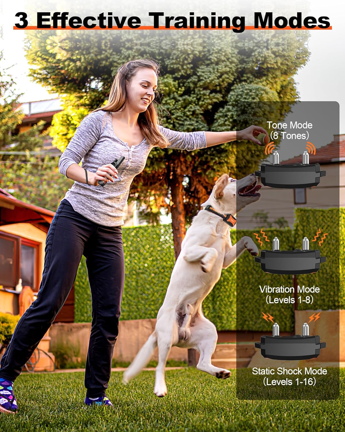 Dog Shock Collar - 4000Ft Waterproof Dog Training Collar with Remote for 5-120lbs Small Medium Large Dogs, 3 Channels, Rechargeable E Collars with Beep Vibration Safe Shock Modes (Orange)