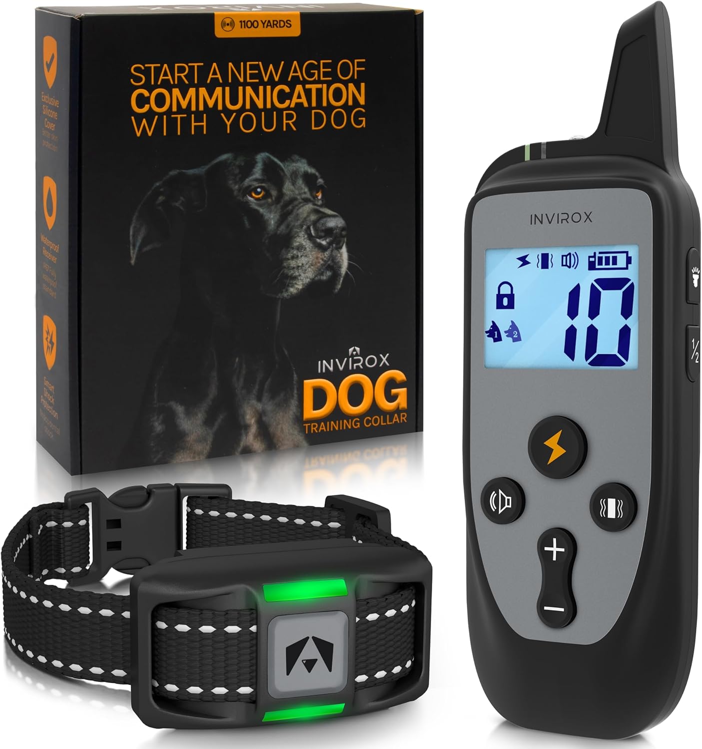 INVIROX Dog Shock Collar [2024 Edition] 123 Levels Dog Training Collar with Remote 1100yd Range E Collar for Dogs Training 100% Waterproof Rechargeable Shock Collar with Remote