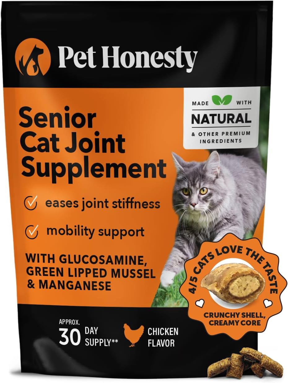 Pet Honesty Cat Hip  Joint Health Chews - Glucosamine for Cats, Cat Joint Support Supplement, Cat Health Supplies  Hip Support, Cat Vitamins for Indoor Cats  Outdoor Cats - Chicken (30-Day Supply)