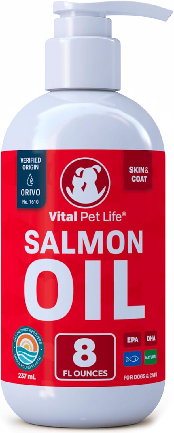 Salmon Oil for Dogs  Cats - Healthy Skin  Coat, Fish Oil, Omega 3 EPA DHA, Liquid Food Supplement for Pets, All Natural, Supports Joint  Bone Health, Natural Allergy  Inflammation Defense, 8 oz