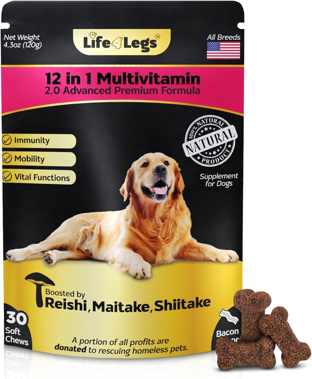 Soft Chews Dog Vitamins  Supplements - Dog Multivitamin - Hemp Oil Glucosamine Chondroitin Hip and Joint Support Health, Skin  Coat, Digestion  Immune Booster, Heart, Probiotics