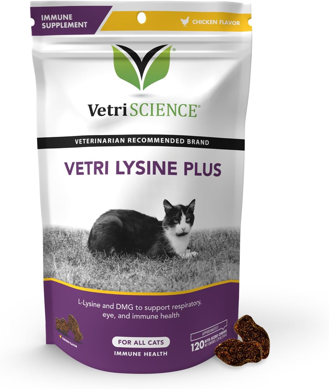 VetriScience Vetri Lysine Plus - 120 Chews - Immune Support Cat Supplements and Vitamins with L-Lysine and DMG for Immunity and Respiratory Health​