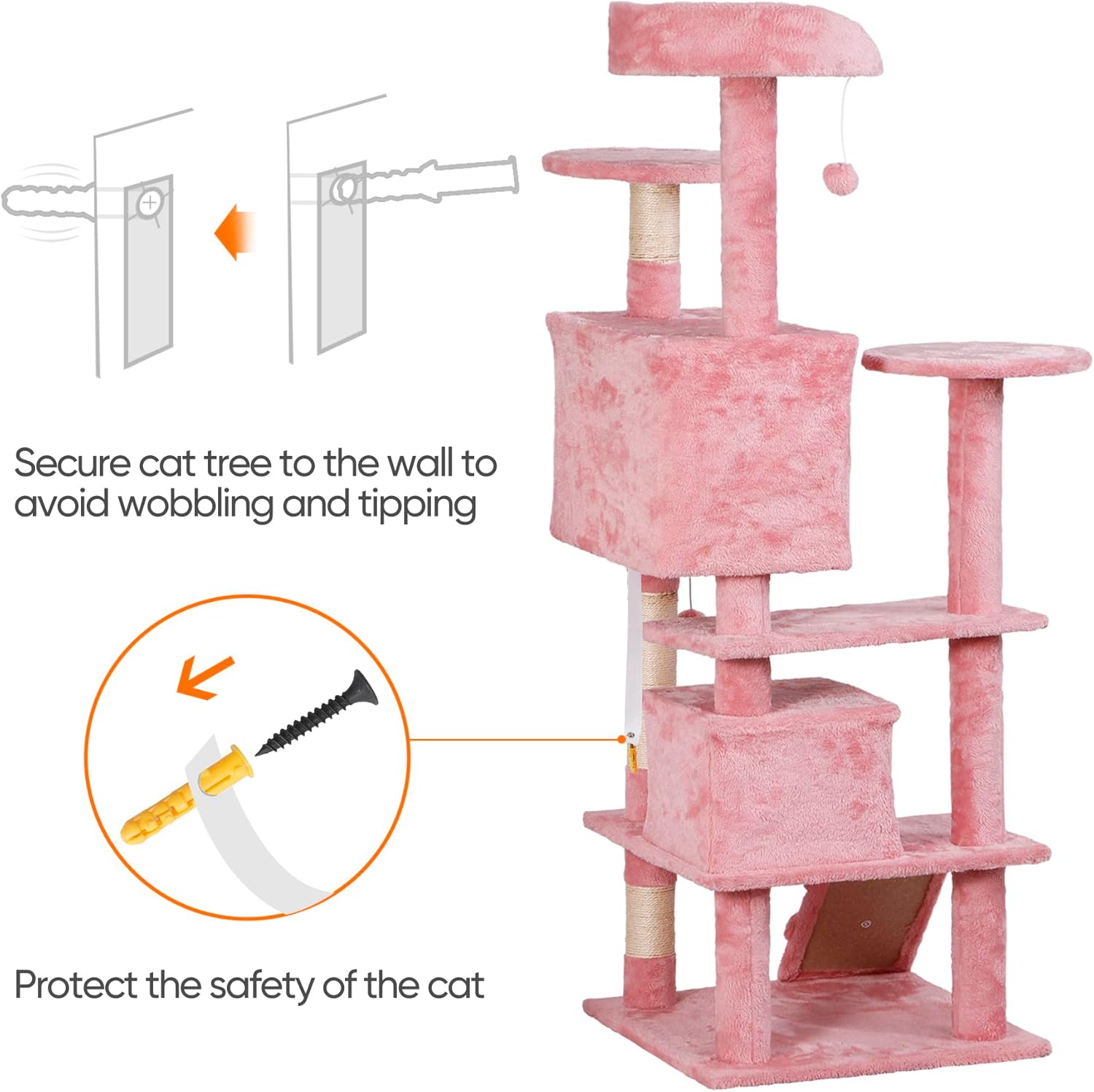 54 in Cat Tree Cat Tower for Indoor Cats Plush Cat Condo Multi-Level Cat Furniture with Scratching Post, Jumping Platform Cat Play House Activity Center