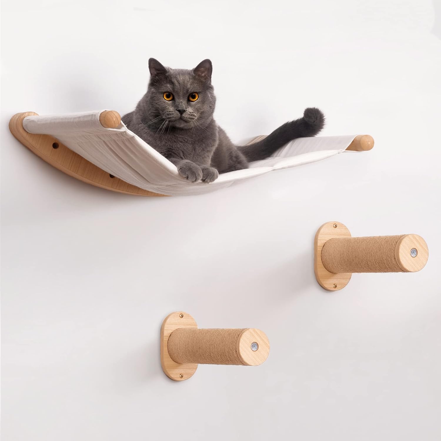 7 Ruby Road Cat Hammock Wall Mounted Cat Shelf with Two Steps - Cat Wall Shelves and Perches for Sleeping, Playing, Climbing, and Lounging - Modern Cat Bed  Furniture for Large Cats or Kitty