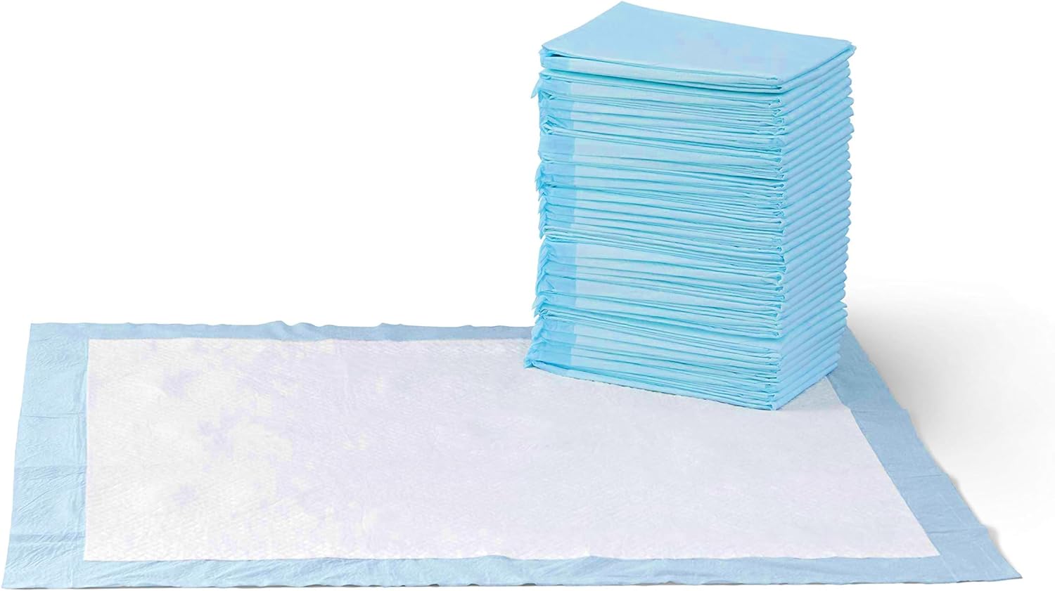 Amazon Basics Dog and Puppy Pee Pads with 5-Layer Leak-Proof Design and Quick-Dry Surface for Potty Training, Standard Absorbency, X-Large, 28 x 34 Inch - Pack of 60, Blue  White