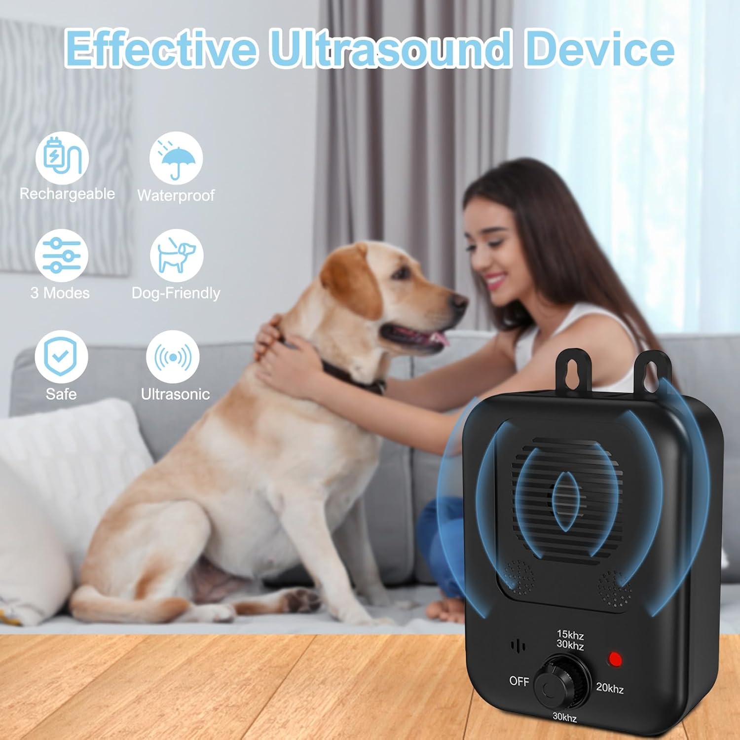 Anti Barking Devices, Ultrasonic Dog Barking Control Devices with 3 Modes, Dog Bark Deterrent Device Bark Box Sonic Dog Barking Deterrent Devices for Indoor  Outdoor Use, Safe for Dogs  People