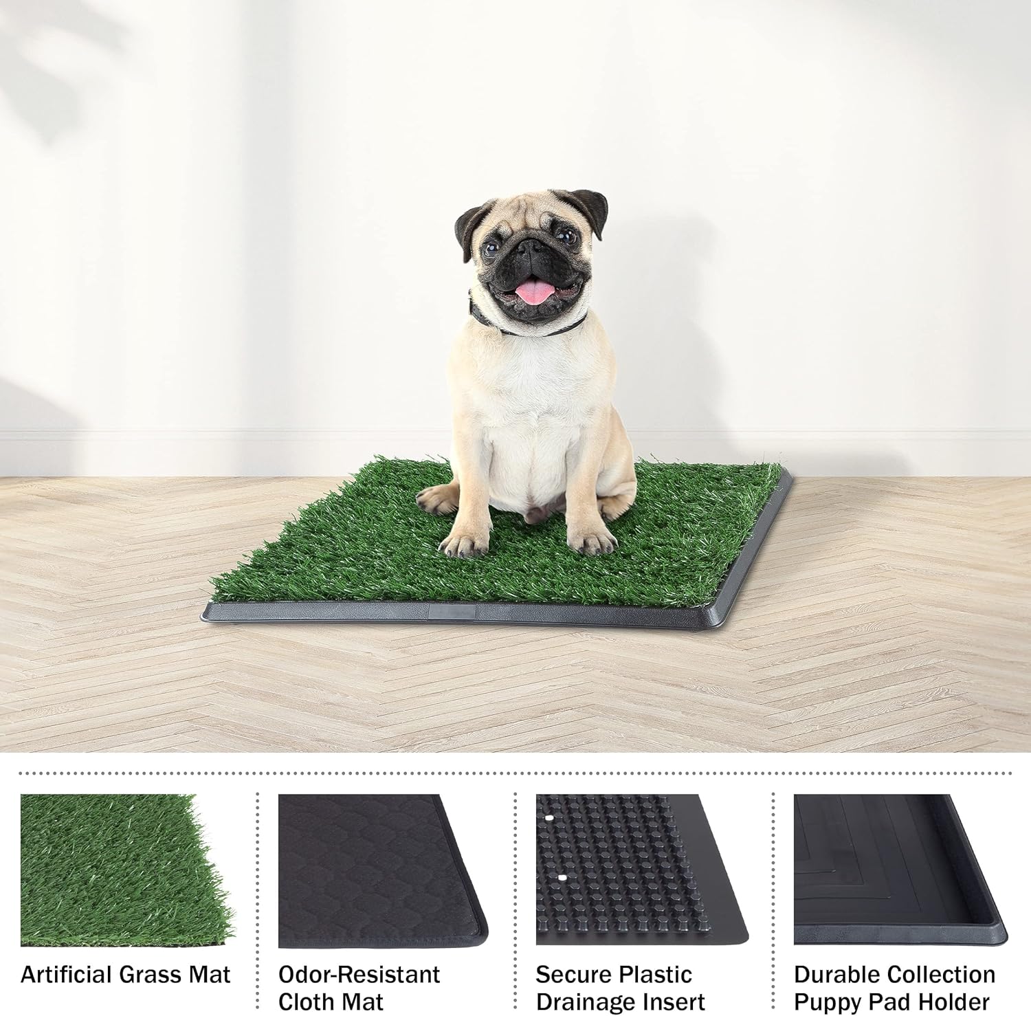 Artificial Grass Puppy Pee Pad for Dogs and Small Pets - 20x25 Reusable 3-Layer Training Potty Pad with Tray - Dog Housebreaking Supplies by PETMAKER