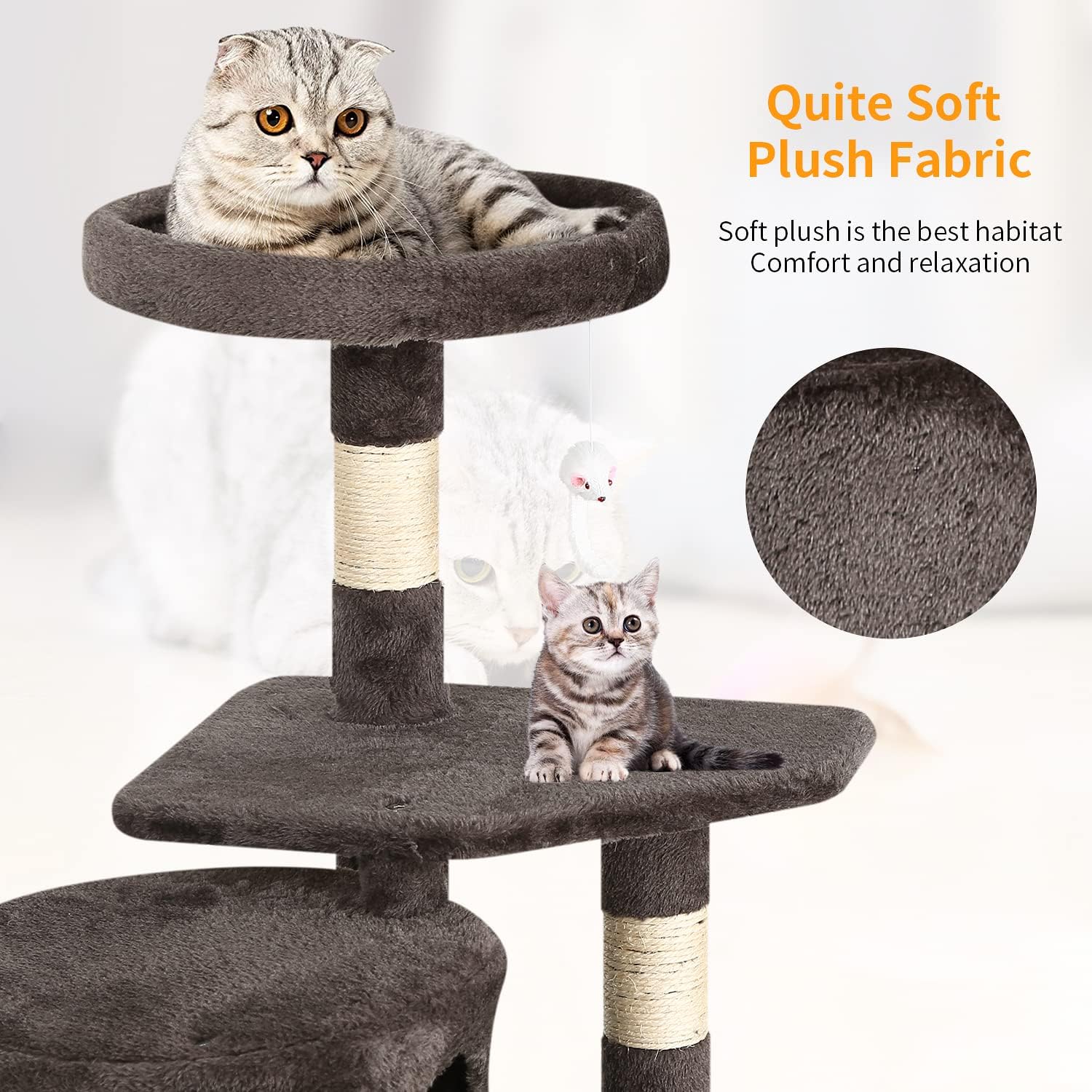 BestPet Cat Tree 36 inch Tall Scratching Toy Activity Centre Cat Tower Cat Condo Multi-Level Furniture Scratching Posts for Indoor Cats,Beige