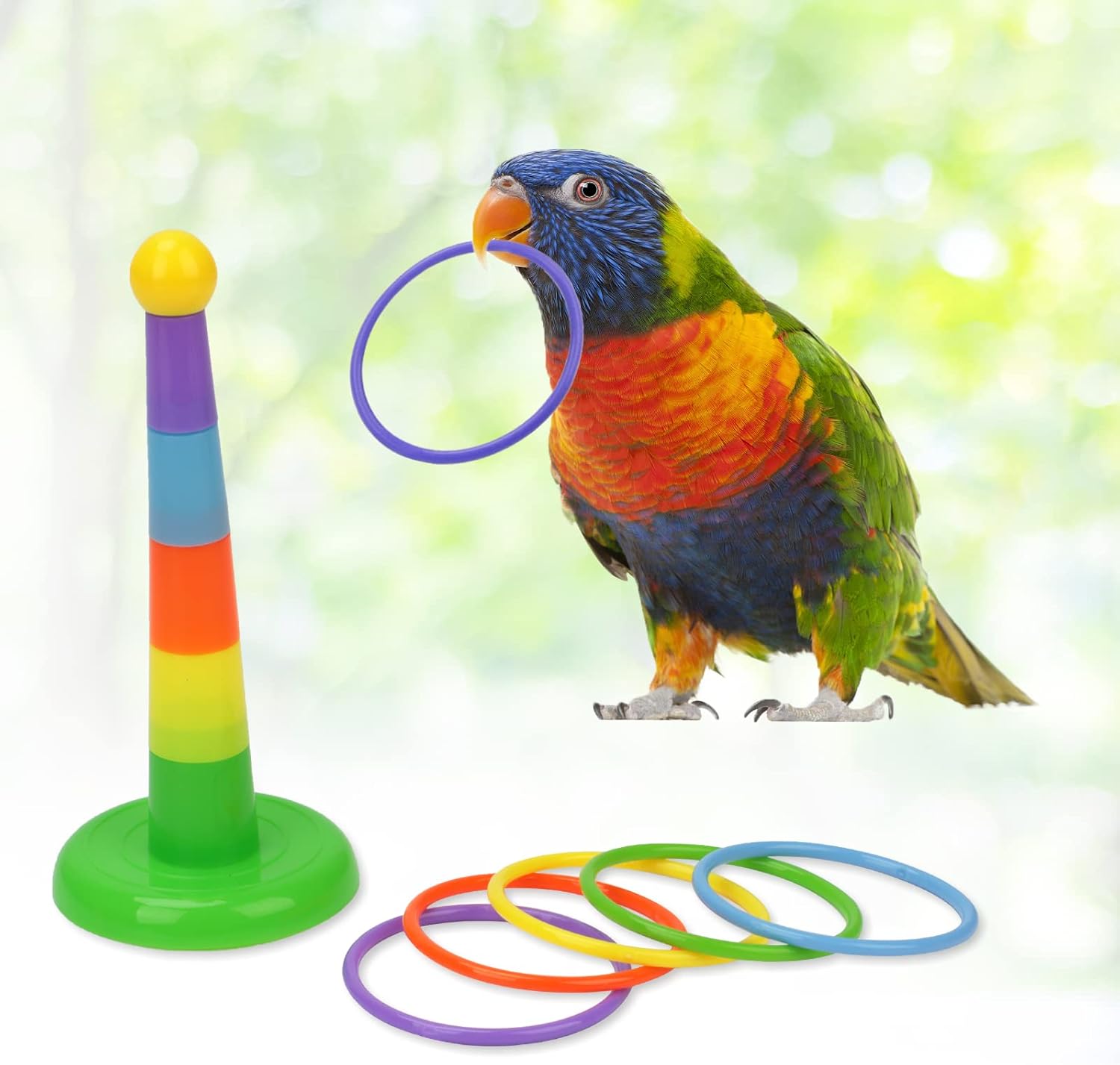 BWOGUE 12PCS Bird Training Toys Parrot Intelligence Toy Mini Sneaker Skateboard Parrot Wooden Block Puzzles Toy Bird Basketball Toy Stacking Rings for Budgie Parakeet Cockatiel Conure Lovebird