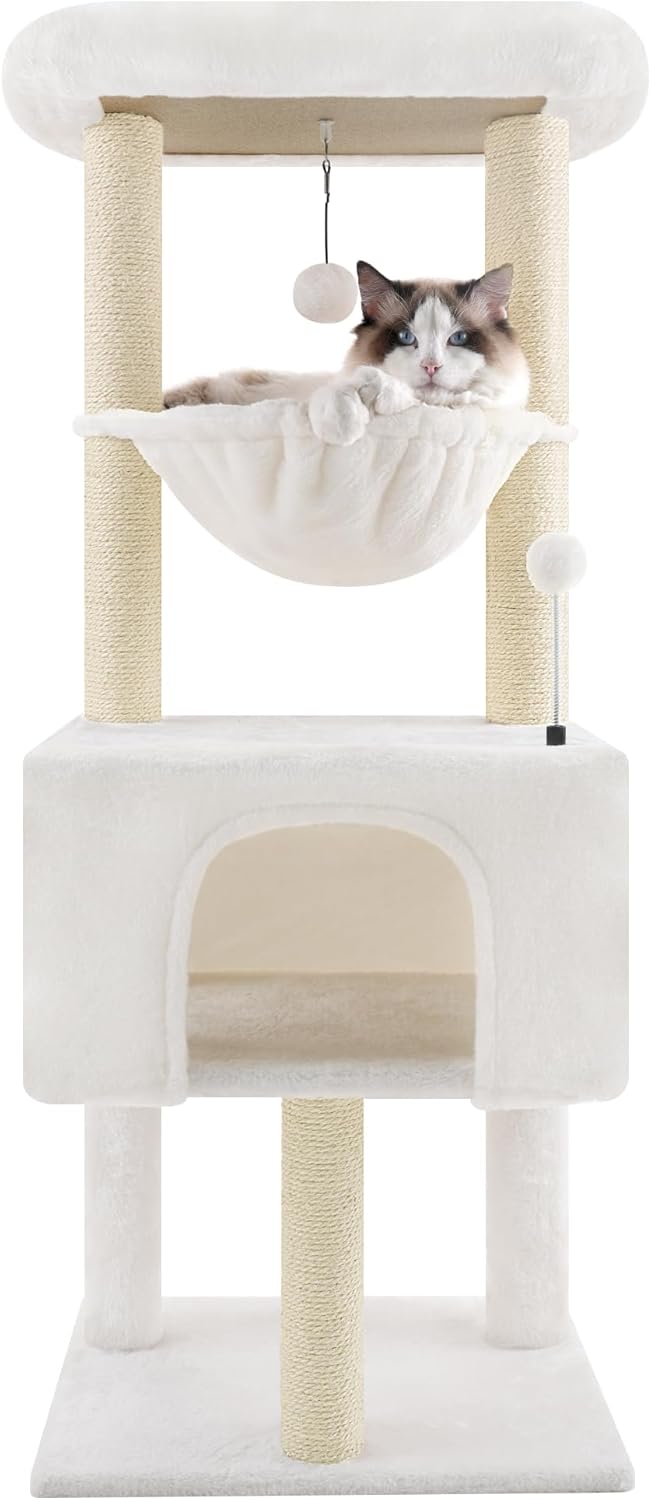 Fashion Design 43.3 Cat Trees with Cat Houses Spring Balls,Beige