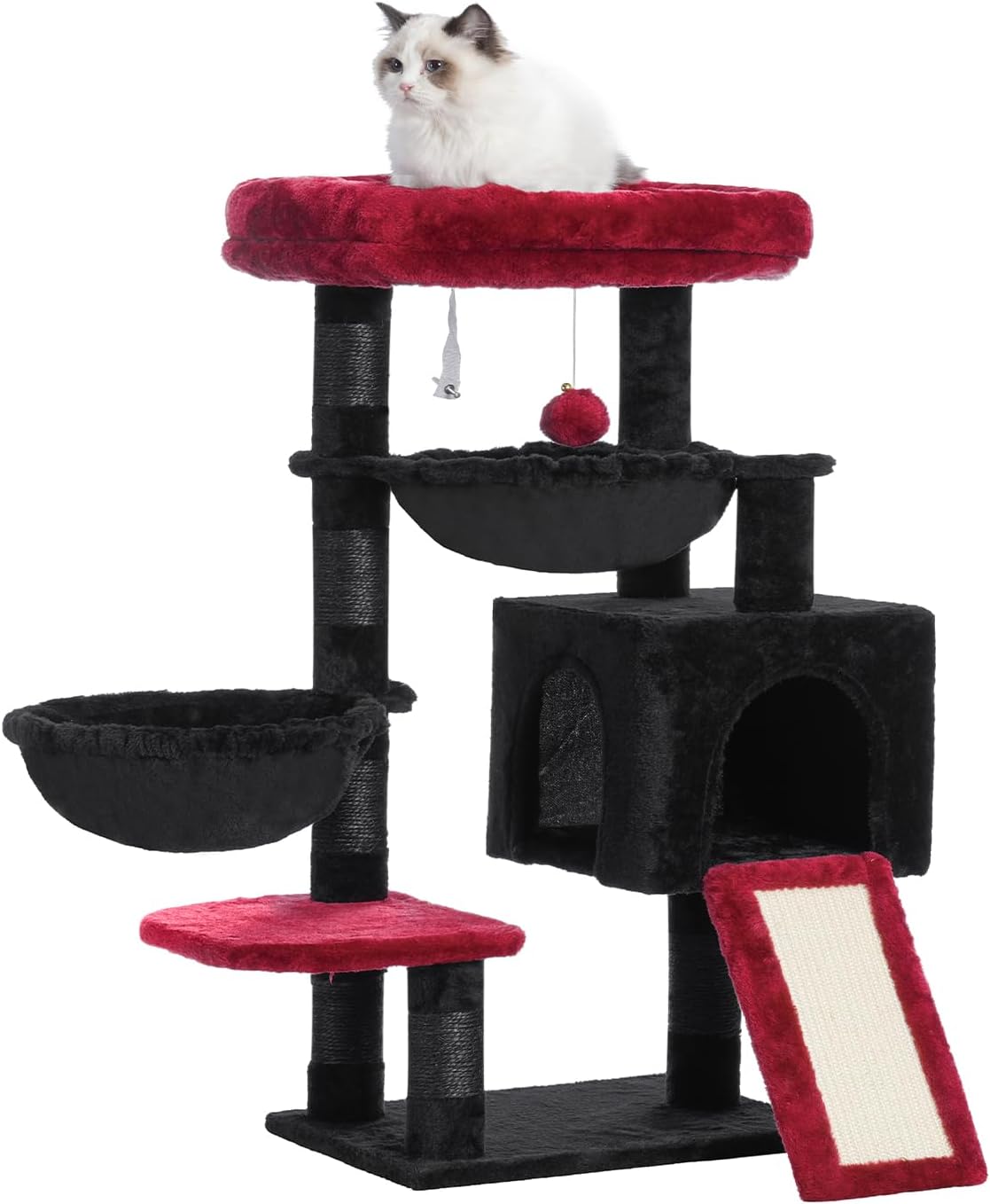 Hey-brother Cat Tree, Cat Tower for Indoor Cats, Cat House with Large Padded Bed, Cozy Condo, Hammocks, Sisal Scratching Posts, Big Scratcher, Light Gray MPJ006SW