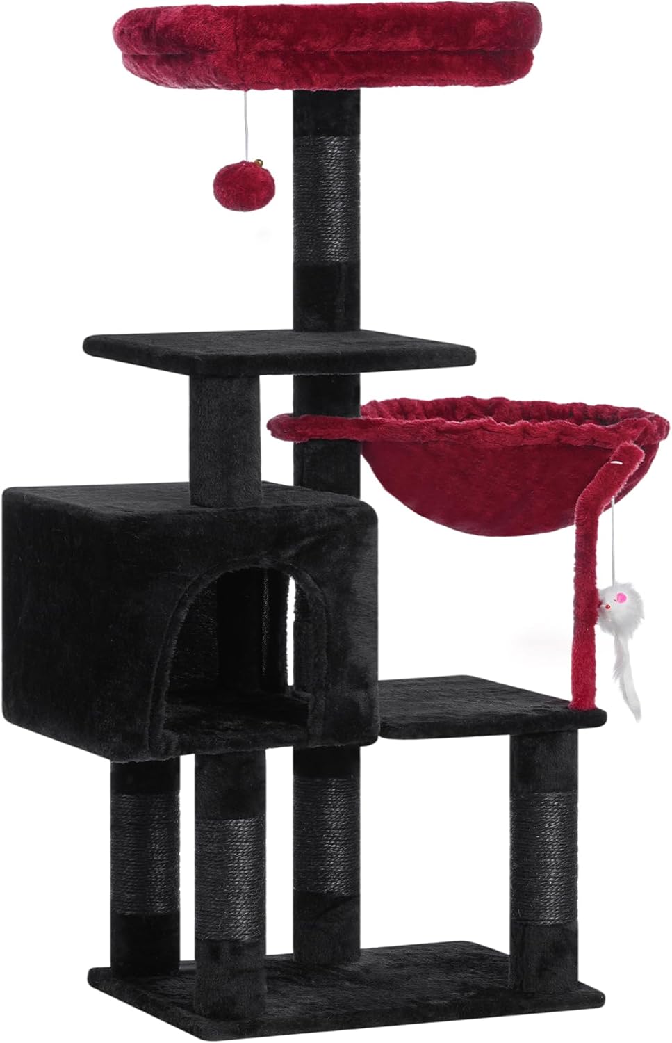 Heybly Cat Tree with Toy, Cat Tower condo for Indoor Cats, Cat House with Padded Plush Perch, Cozy Hammock and Sisal Scratching Posts, Smoky Gray HCT004SG