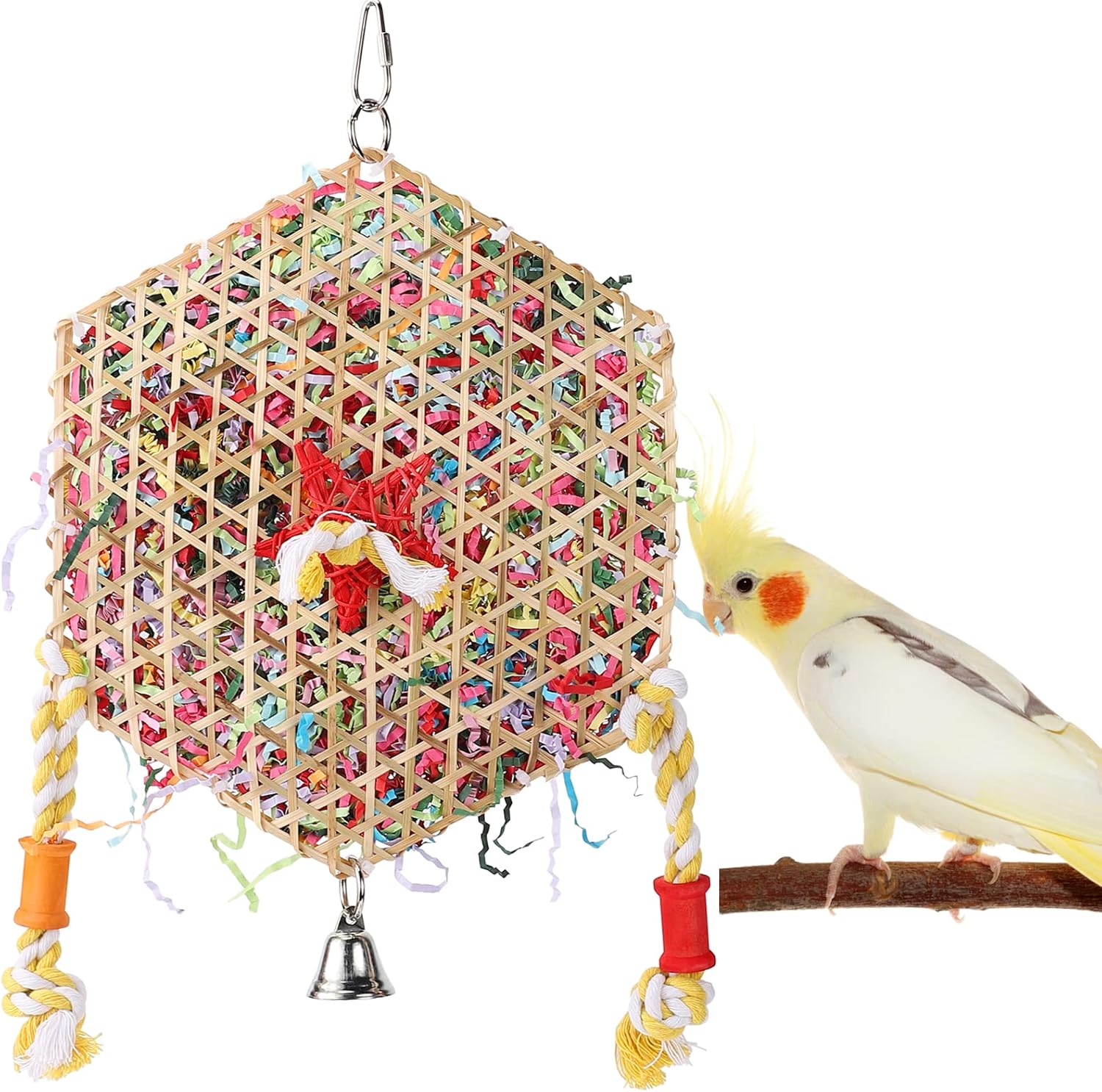 MEWTOGO Refillable Shredding Parrot Toys, Hexagonal Bird Foraging Toys, Safe Funny Bird Chewing Toys, Bird Cage Accessories for Parakeet Cockatiel Conure Lovebird Budgies African Grey