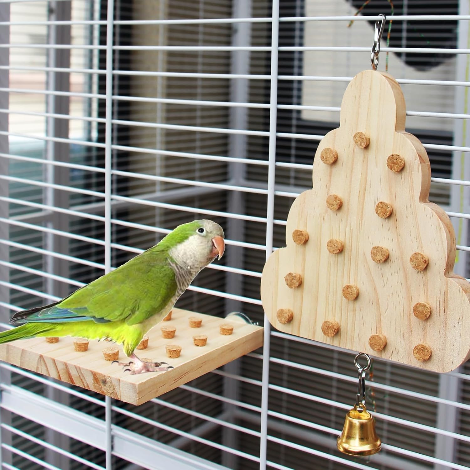 Parrot Chewing Stopper Toy Perch Set, Wooden Biting Training and Foraging Bird Toys, Cork Treasure Hunt Games for Hiding Treat with Platform for Small and Medium Bird Intelligence and Emotions