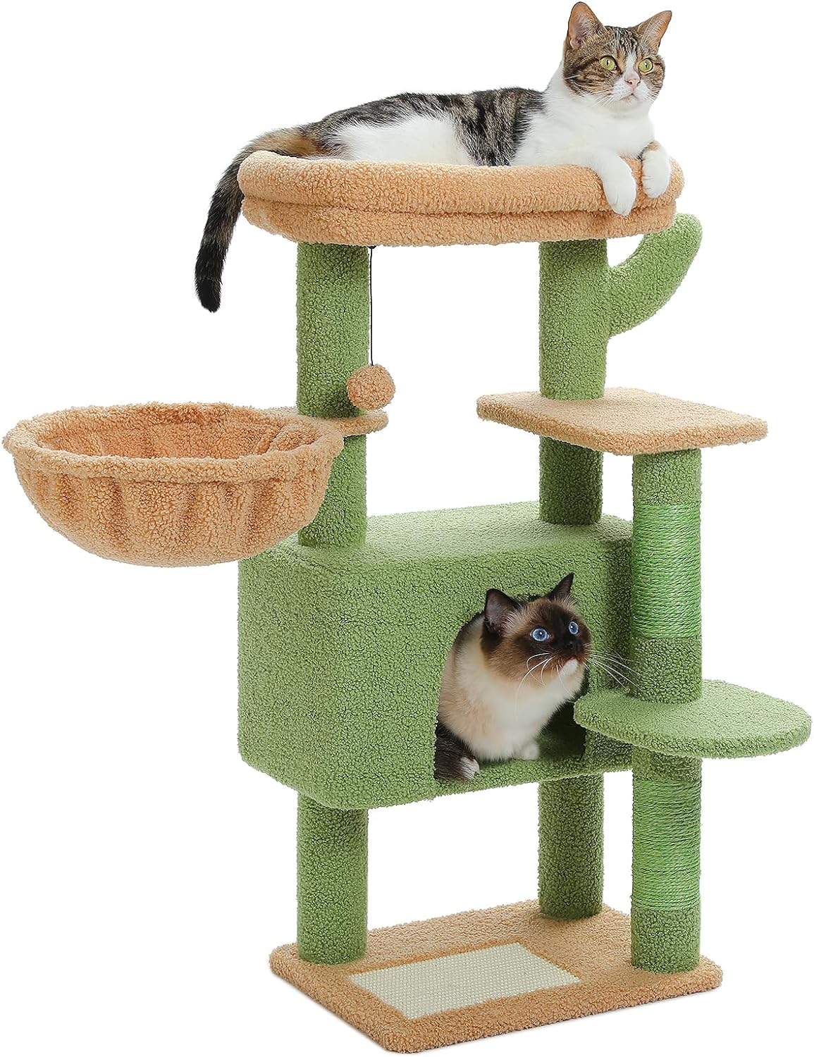 PEQULTI [34.6=88CM] Cactus Cat Tree for Indoor Cats, Cat Tower with Large Hammock, Cat Condo House and Scratching Post, Cat Activity Tree with Top Removable Bed,Green