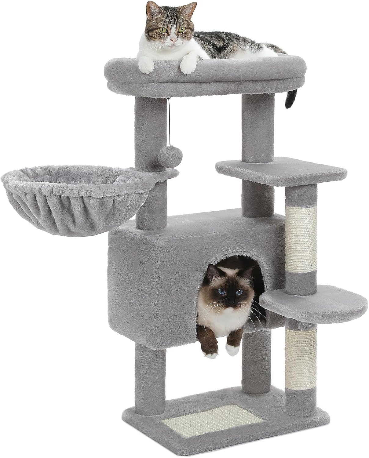 PEQULTI [34.6=88CM] Cat Tree for Indoor Cats, Cat Tower with Large Hammock, Cat Condo House and Scratching Post, Cat Activity Tree with Top Removable Bed,Grey