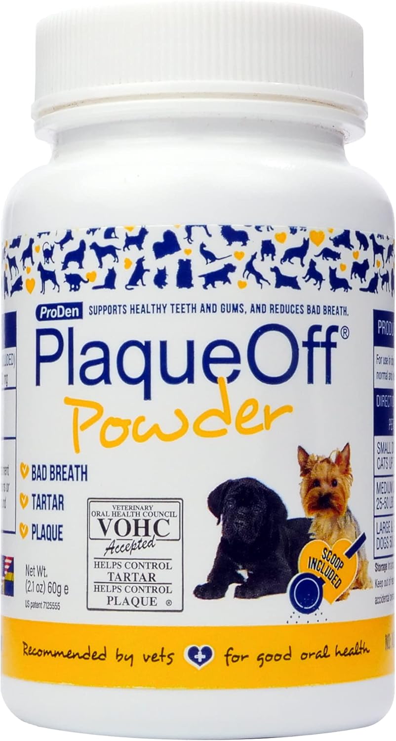 ProDen PlaqueOff Powder for Pets - Cat  Dog Breath Freshener - Plaque  Tartar Remover for Pet Oral Care - 60g