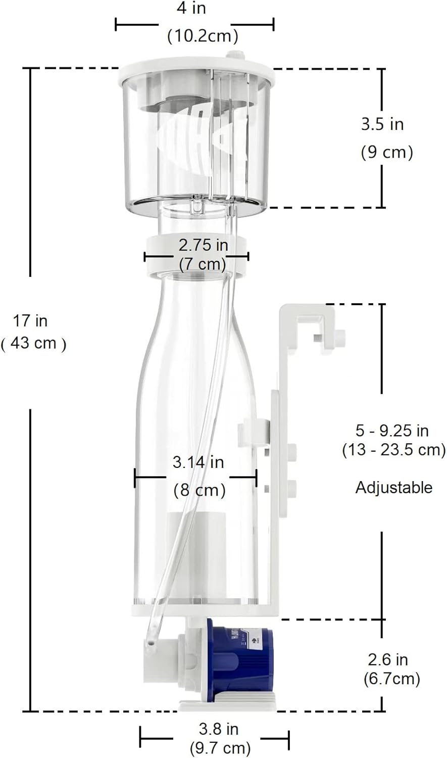 Protein Skimmers for Saltwater Aquariums, Hang On Protein Skimmer for Fish Tanks up to 80 Gallons, DC Pinwheel Pump with Controller, Not for Rimmed Tank