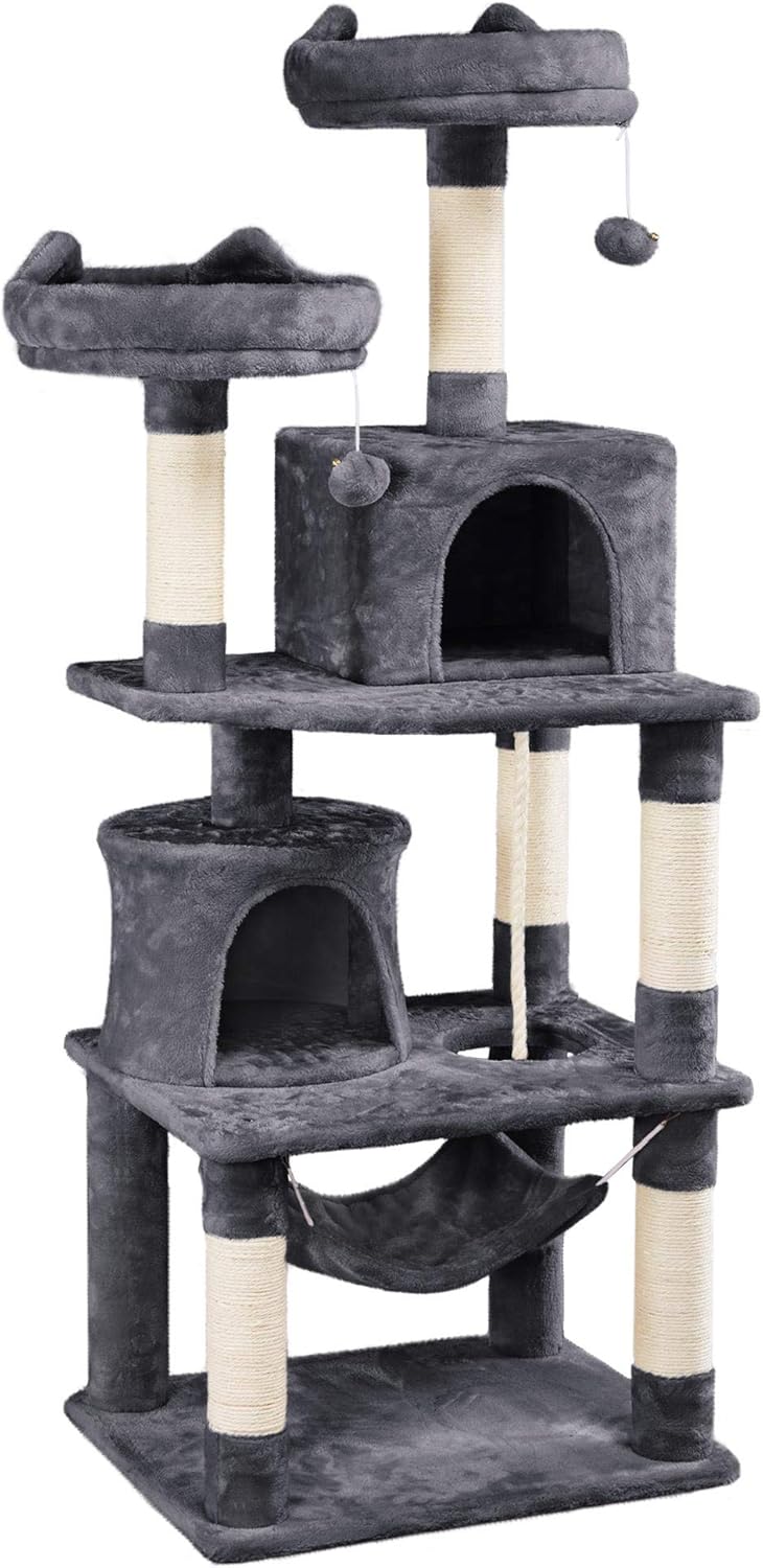 Yaheetech 62.2inches Cat Tree Cat Tower Cat Condo with Platform  Hammock, Scratching Posts for Kittens Pet Play House with Plush Perch for Indoor Activity Relaxing