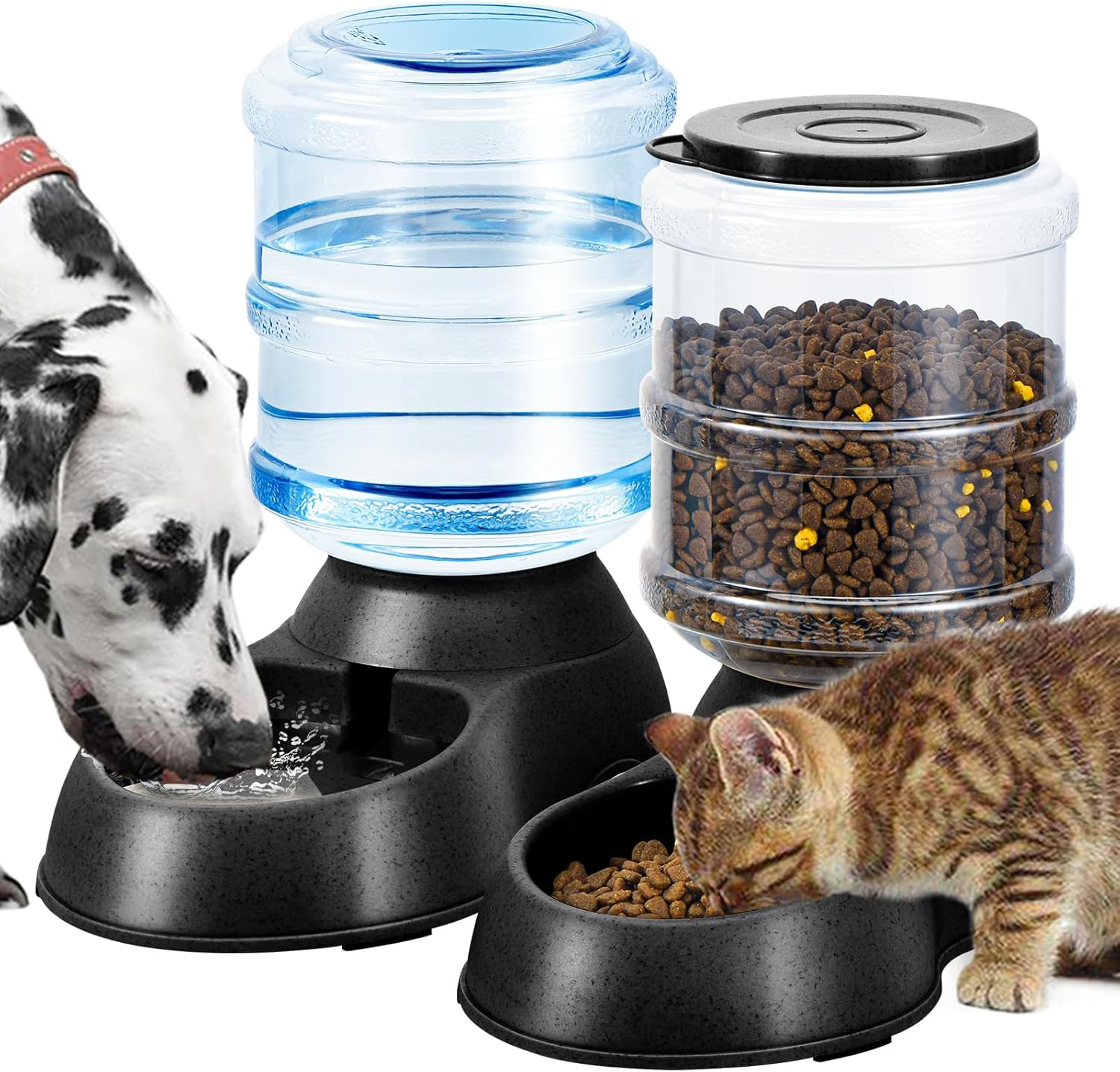 2 Pack Automatic Cat Feeder and Water Dispenser in Set Gravity Food Feeder and Waterer Pet Food Bowl for Small Medium Dog Pets Puppy Kitten Big Capacity 1 Gallon x 2