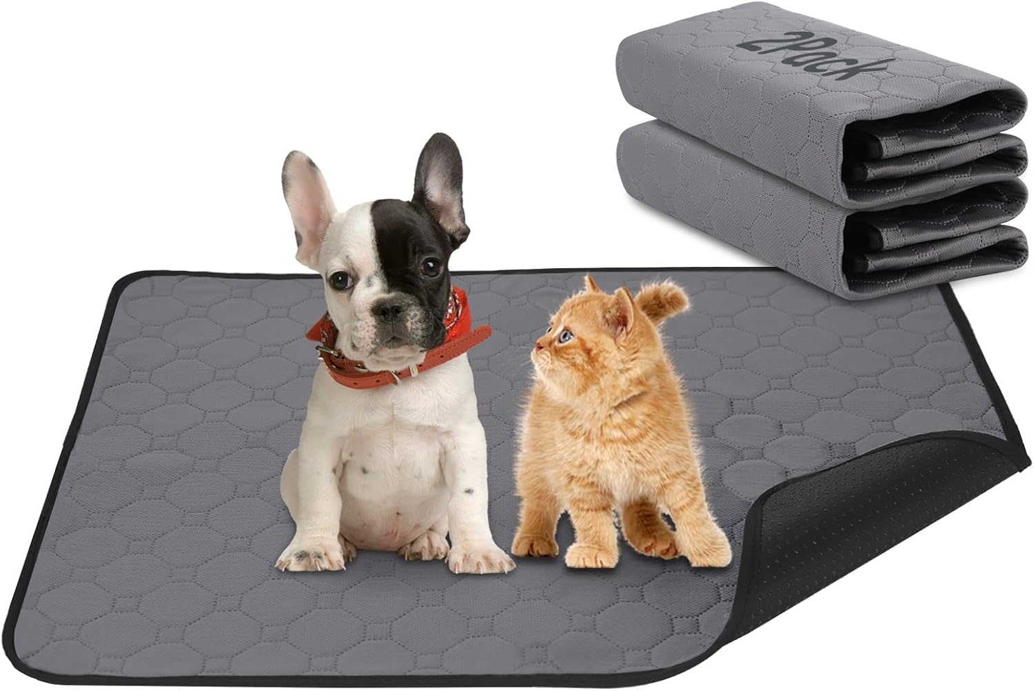 2 Pack Reusable Dog Pee Pads,Waterproof Puppy Potty Training Pee Pad for Dogs,Washable Dog Training Pads Rounded Corners Puppy Pad,Laminated Whelping Pad Dog Mat,Grey,Size M 27.5 x 19.7 inches