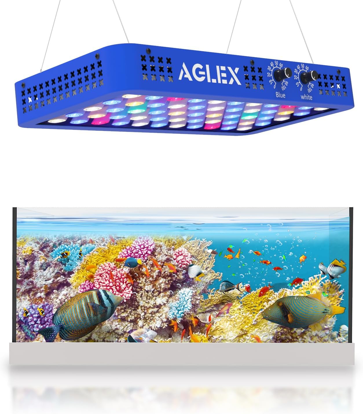 AGLEX Dimmable LED Aquarium Light 165W Double Channels Full Spectrum Reef Light, Saltwater Aquarium Light for Coral Reef Marine Fish Tank Freshwater Saltwater 15.7x 8.26x1.97(P100)