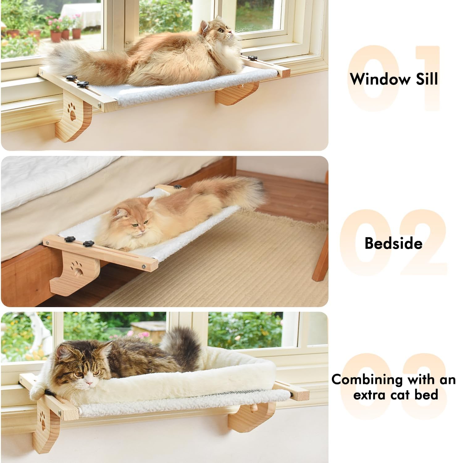 AMOSIJOY Cat Sill Window Perch Sturdy Cat Hammock Window Seat with Wood  Metal Frame for Large Cats, Easy to Adjust Cat Bed for Windowsill, Bedside, Drawer and Cabinet