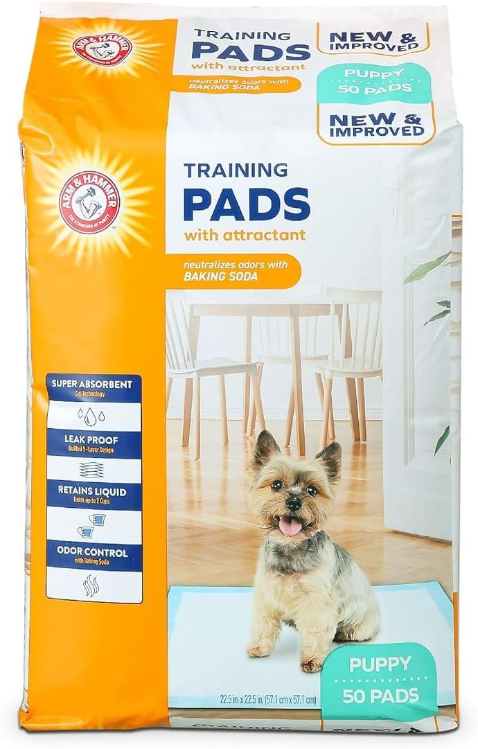 Arm  Hammer for Dogs Puppy Training Pads with Attractant | New  Improved Super Absorbent, Leak-Proof, Odor Control Quilted Puppy Pads with Baking Soda | 25 Count Bulk Wee Wee Pads,White