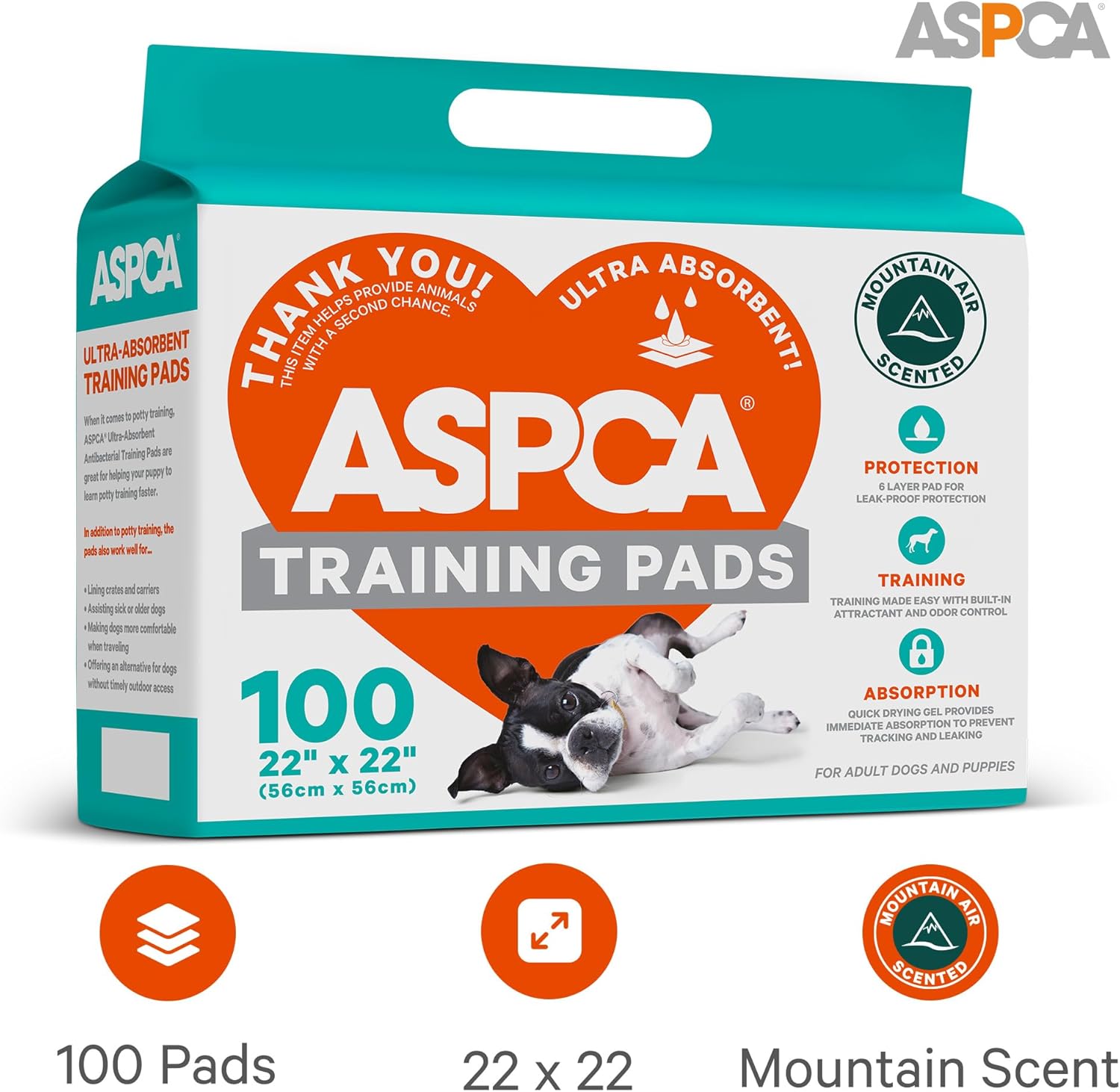 ASPCA AS62930 Dog Training Pads, Pack of 100, Gray, 22 x 22 - Pack of 100