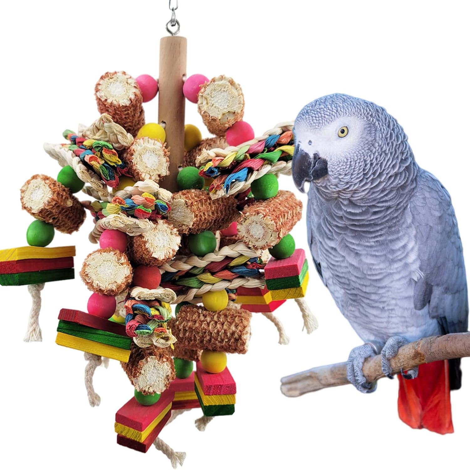 Bird Toys, Parrot Toys, Bird Toys Made of Natural Multi-Colored Wooden Blocks for African Grey Parrots, Amazon Parrots, Small and Medium-Sized Birds to Exercise Beak Strength